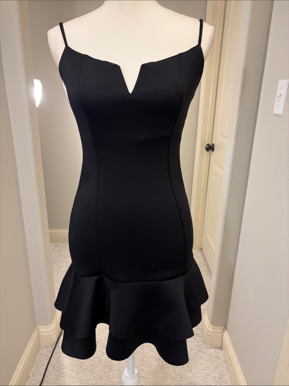 Stunning Karlie Black Spaghetti Strap Fitted Mini Dress